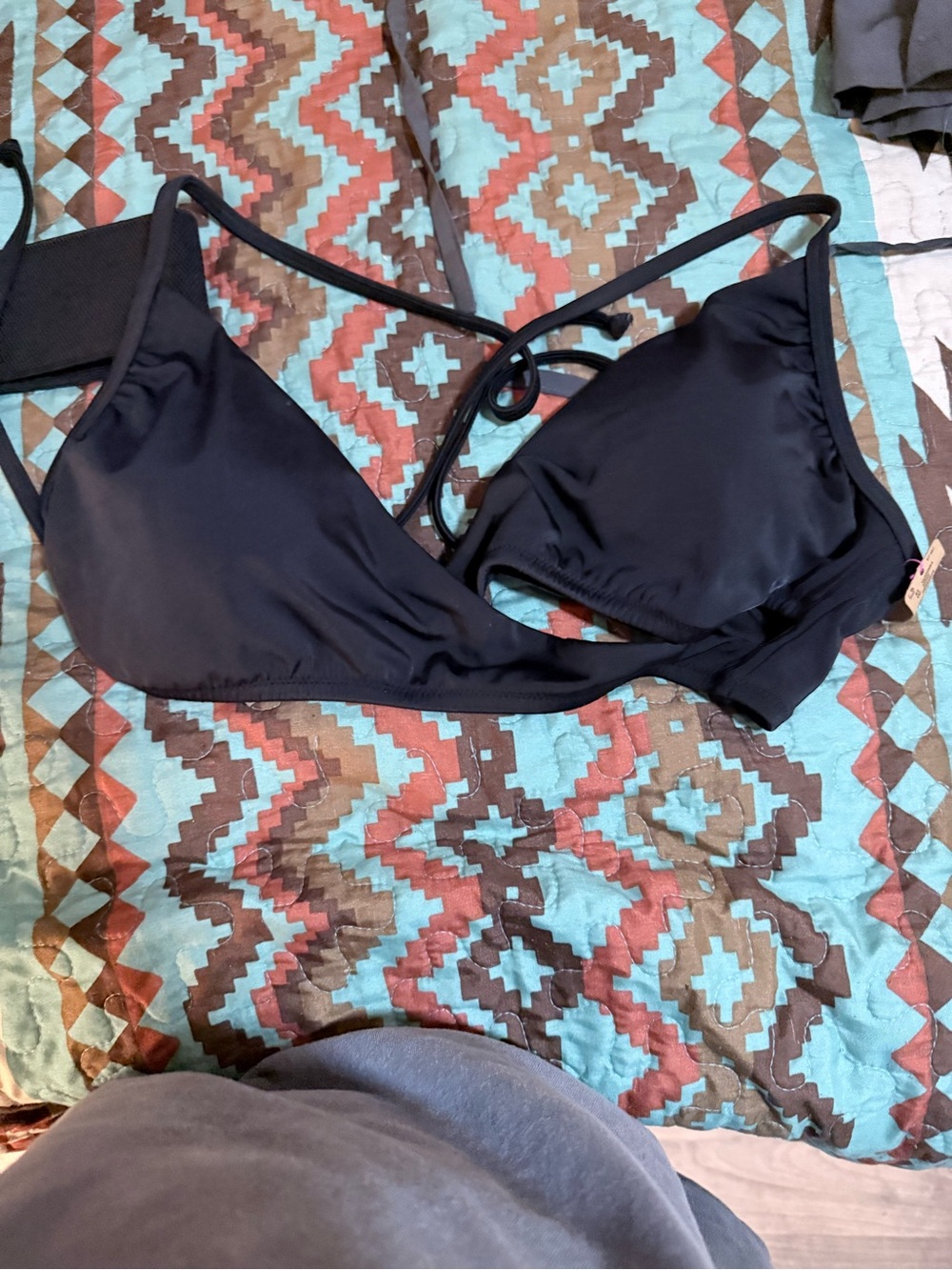 PINK Victoria's Secret Solid Black Triangle Swim Top